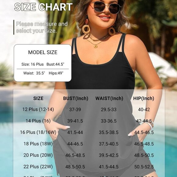 Plus Size Tankini Swimsuits Black 14 Plus - Picture 5 of 8